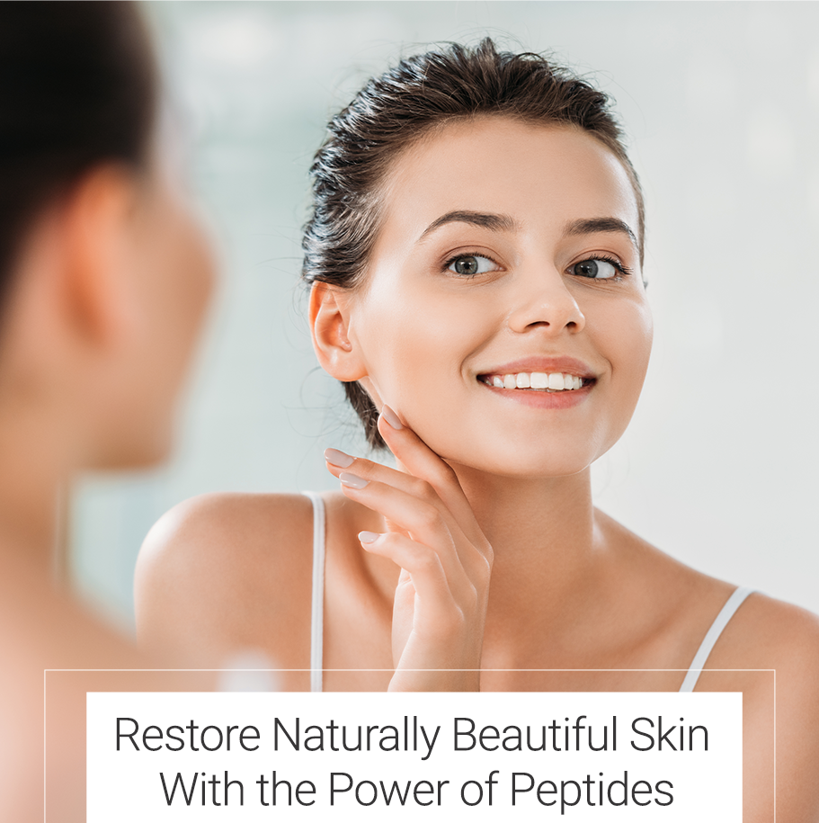 Banner showcasing peptide serum for younger-looking skin and anti-aging benefits.